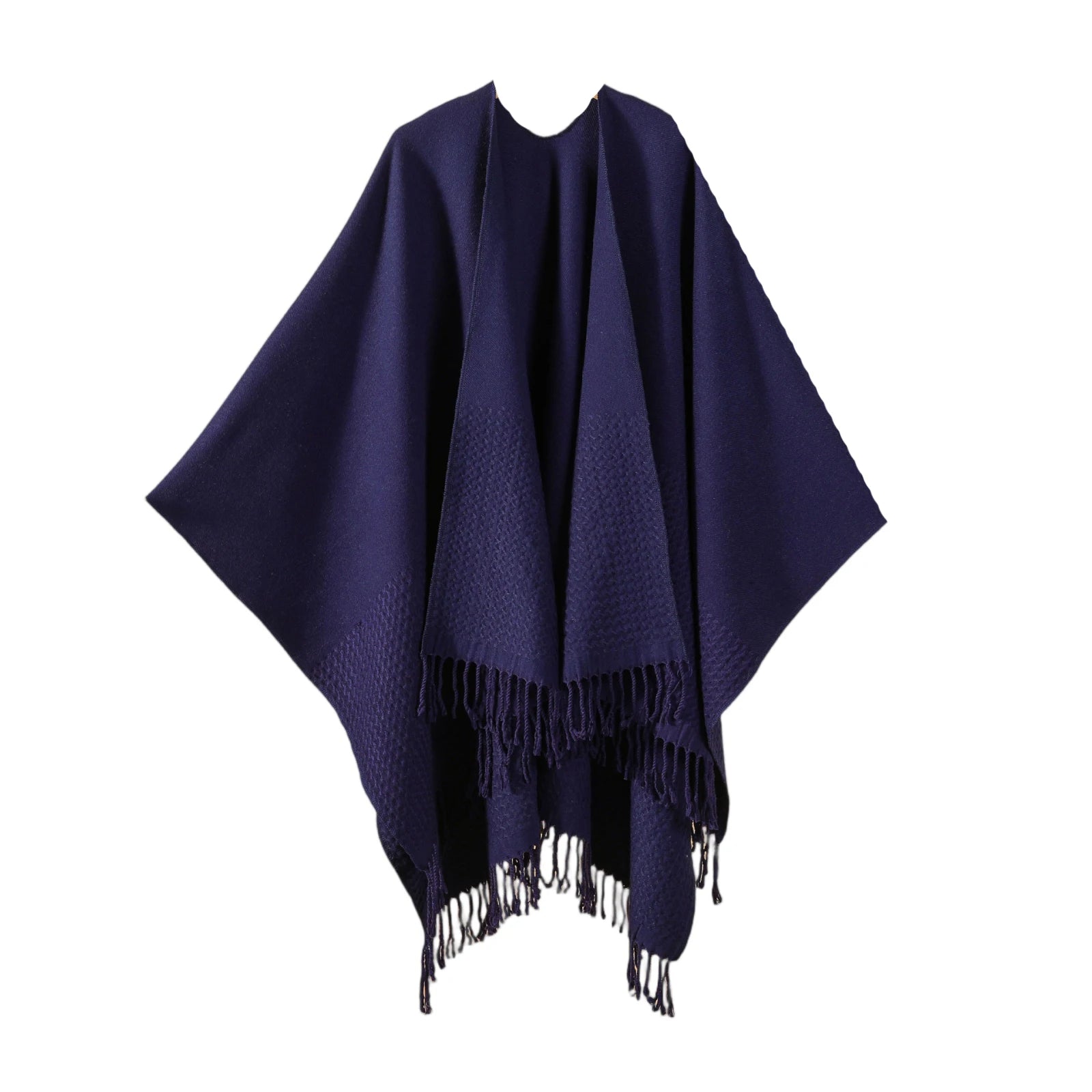 Winter Ladies' Fashion Warm Scarf Wrap Shawl Solid Color Double Layered Wearing Tassel Poncho Capes Neckerchief